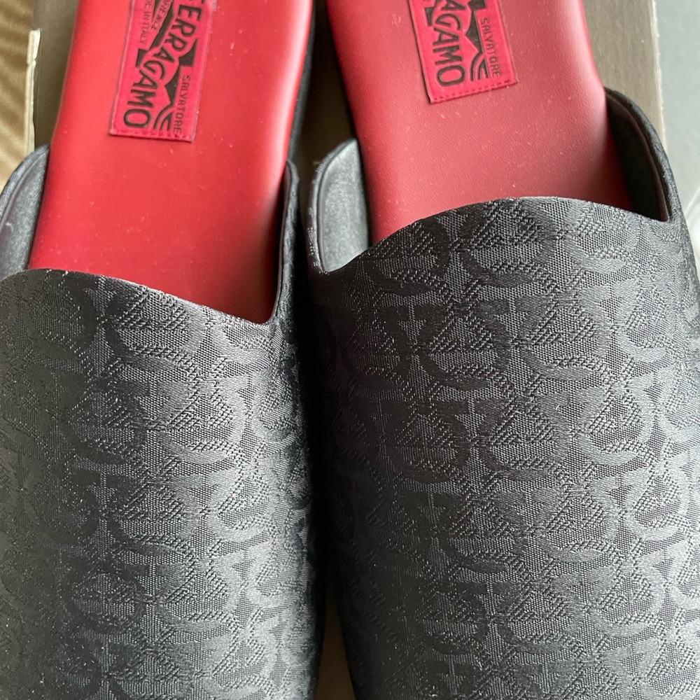 Salvatore Ferragamo Black Patterned Loafers